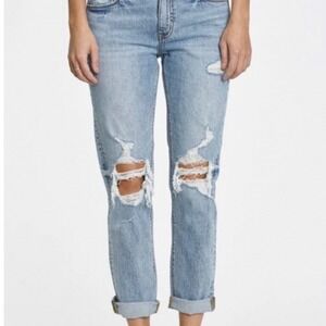 Eunina Frankie Mid Rise Girlfriend Jeans Light Wash Distressed Size 11